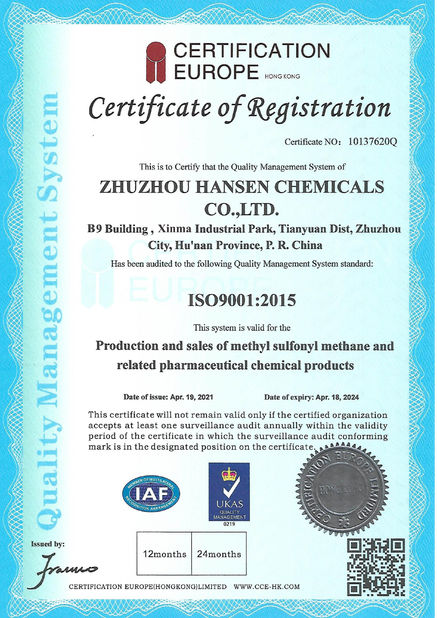 Cina Zhuzhou Hansen Chemicals Co.,Ltd Sertifikasi